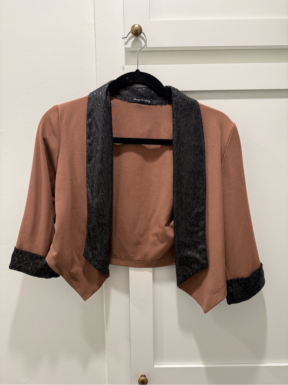 Foreign Exchange Rust Brown Cropped Blazer with Black Sequin Trim